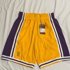 Yellow and Purple Lakers Men's Basketball Shorts. Swingman